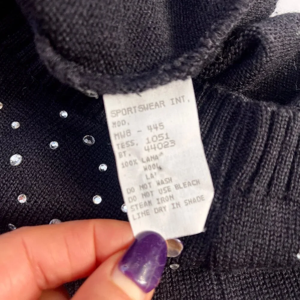 Auc Moschno Rhinestones embellished Lana Wool Black cardigan S - Picture 9 of 14